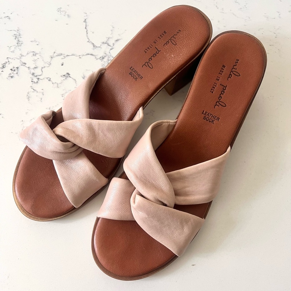 Mila Paoli Italian Leather Pink Beige Sandals Heel Size 9